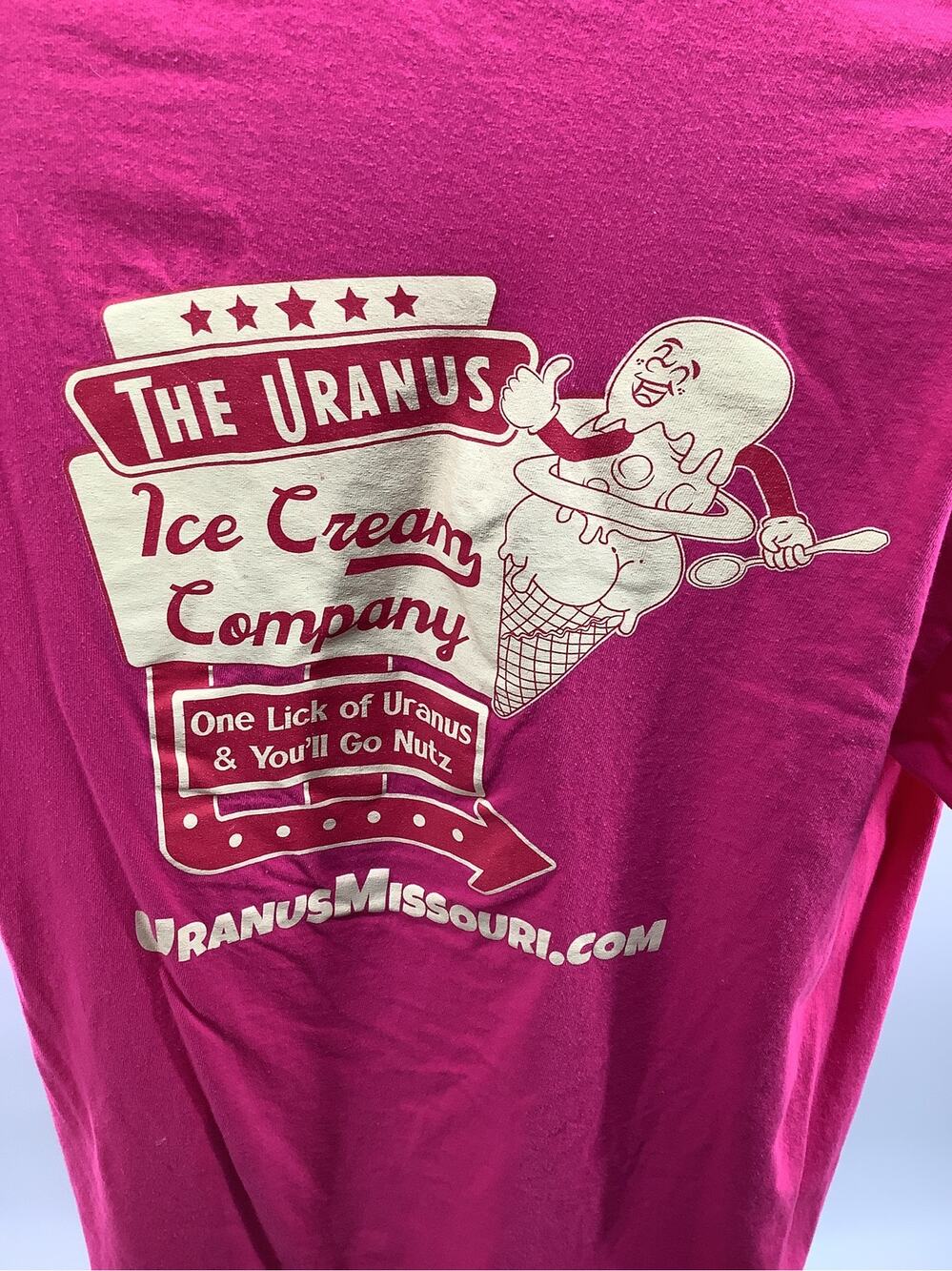 The Uranus Ice Cream Company T Shirt L Pink Route 66 Missouri One Lick Graphic